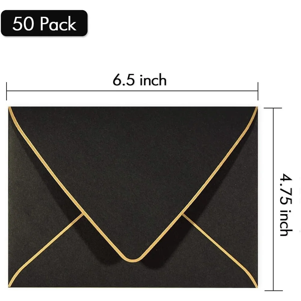 50 Pack A6 Black Invitation 4x6 Envelopes - Self Seal, V flap, 6.5 x 4.75 Black
